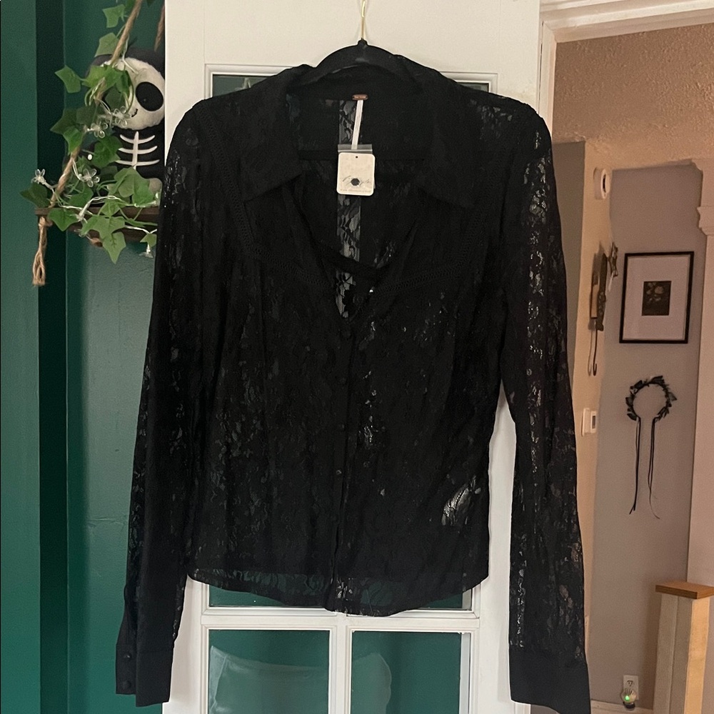 Free People Black Lace Blouse NWT